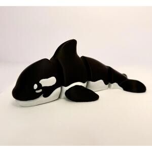 Large 3D Printed Articulated Orca – Flexible Toy Figurine - Black and White
